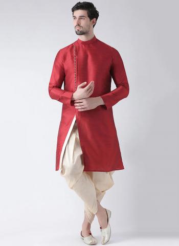 Red Dhupion Silk Festival Wear Plain Dhoti Kurta Pajama