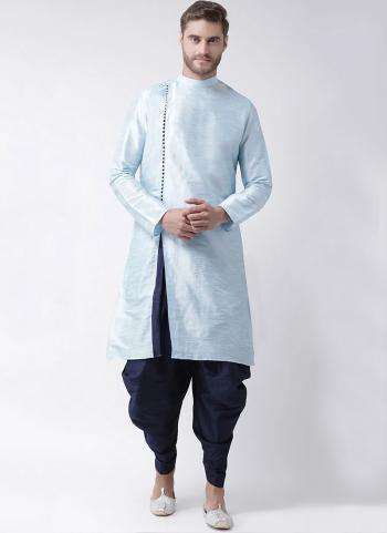 Sky Blue Dhupion Silk Festival Wear Plain Dhoti Kurta Pajama