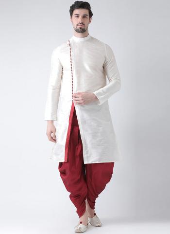 White Dhupion Silk Festival Wear Plain Dhoti Kurta Pajama