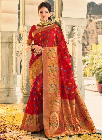 Red Silk Festival Wear Weaving Saree