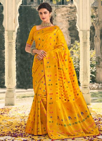 Yellow Silk Festival Wear Weaving Saree