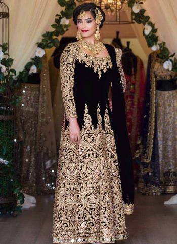 Black Tapeta Silk Bridal Wear Heavy Embroidery Work Salwar Suit