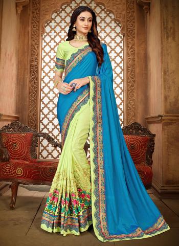 Blue Silk Party Wear Embroidery Work Saree