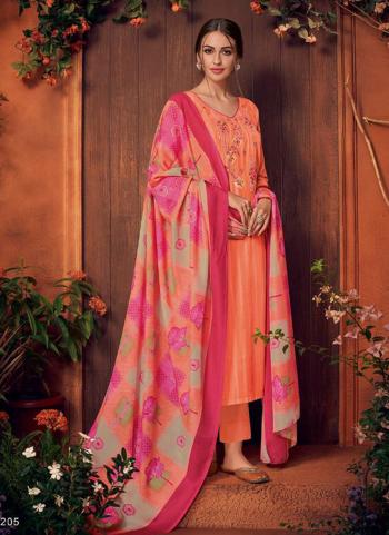 Orange Muslin Regular Wear Embroidery Work Straight Suit
