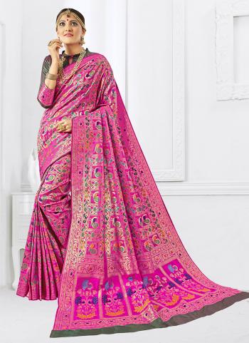 Pink Banarasi Silk Party Wear Zari Work Saree