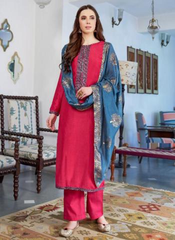 Pink Cotton Casual Wear Embroidery Work Palazzo Suit