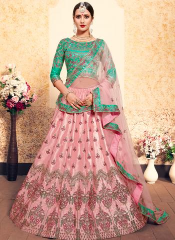 Pink Satin Silk Reception Wear Resham Work Lehenga Choli