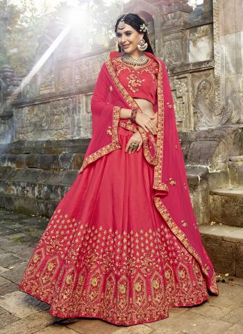 Pink Silk Wedding Wear Embroidery Work Lehenga Choli
