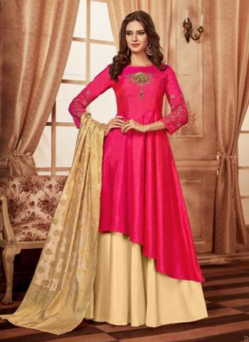 Rani And Beige Tapeta Silk Festival Wear Embroidery Work Gown