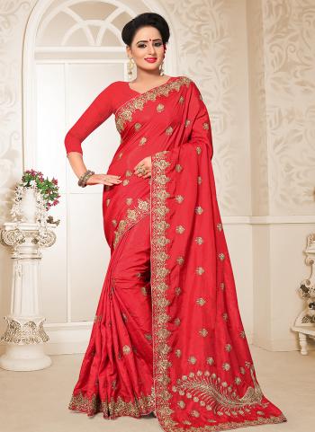 Silk Red Wedding Wear Zari Embroidery Work Saree
