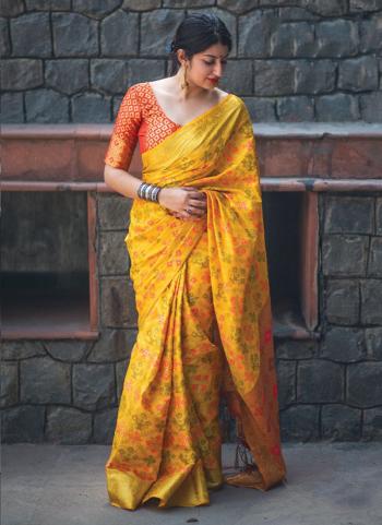 Yellow Silk Festival Wear Printed Work Saree