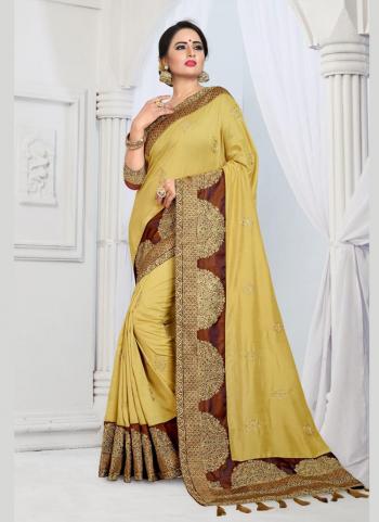 Yellow Silk Festival Wear Zari Embroidery Work Saree