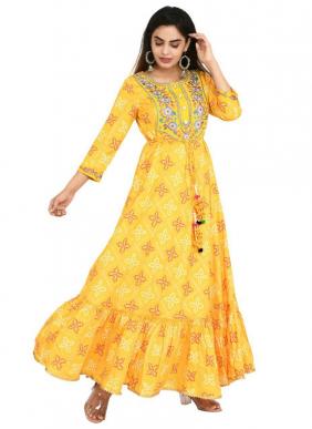 Casual Wear Jaipuri Printed Latest Designer Rayon Long Kurtis Collection