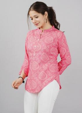 (Set Of 4 Sizes) Pink Rayon Daily Wear Printed Work Short Kurta