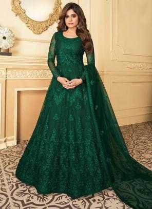 Dark Green Net Wedding Wear Heavy Embroidery Work Anarkali Suit