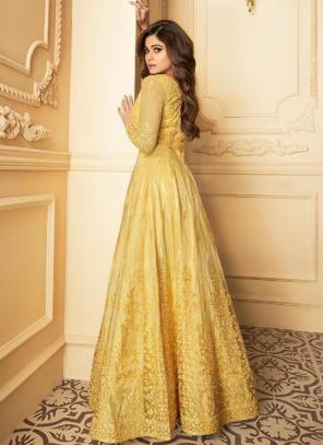Yellow Net Wedding Wear Heavy Embroidery Work Anarkali Suit