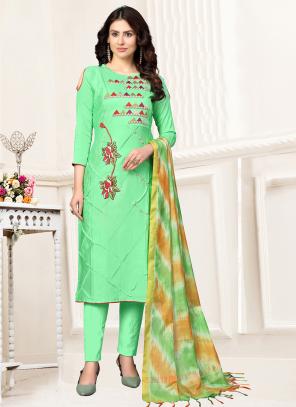 Light green Glace Cotton Casual Wear Multi Work Churidar Suit