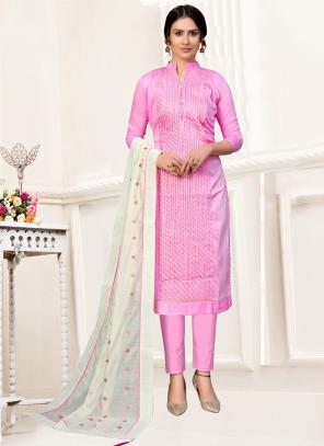 Pink Glace Cotton Casual Wear Multi Work Churidar Suit
