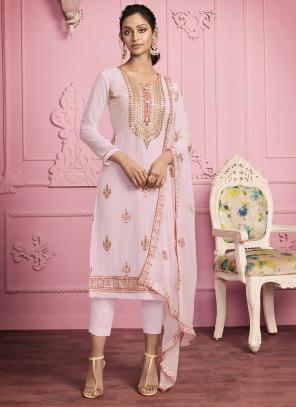 Light Pink Georgette Party Wear Embroidery Work Churidar Suit