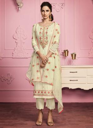 Yellow Georgette Party Wear Embroidery Work Churidar Suit