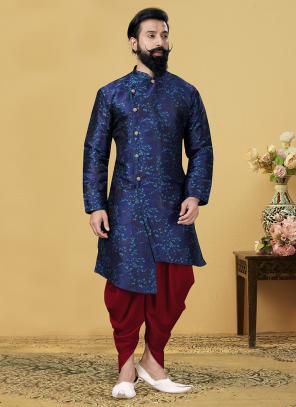Blue Heavy Silk Festival Wear Weaving Indo Western