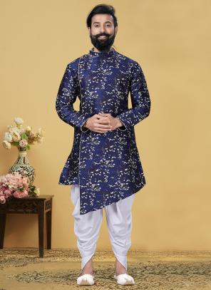 Blue Silk Festival Wear Weaving Indo Western