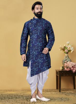 Navy Blue Heavy Silk Festival Wear Weaving Indo Western