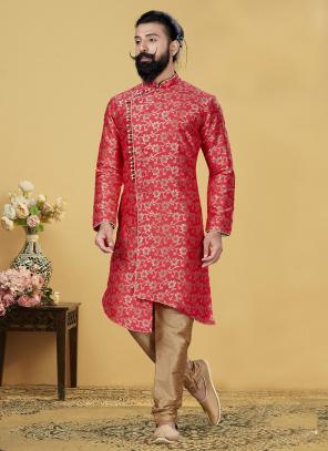 Pink Jacquard Silk Festival Wear Weaving Indo Western