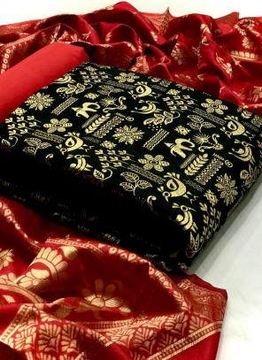 Black Banarasi Silk Festival Wear Weaving Dress Material