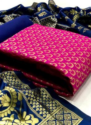 Pink Banarasi Silk Festival Wear Weaving Dress Material