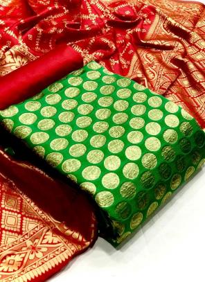 Green Banarasi Silk Party Wear Weaving Dress Material
