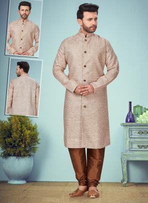 Light brown Khadi cotton silk Wedding Wear Weaving Kurta Pajama