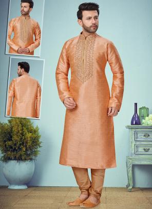 Peach Banarasi jaquard Wedding Wear Weaving Kurta Pajama