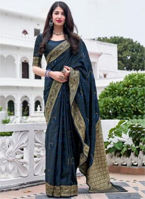Blue Satin Silk Wedding Wear Weaving Saree