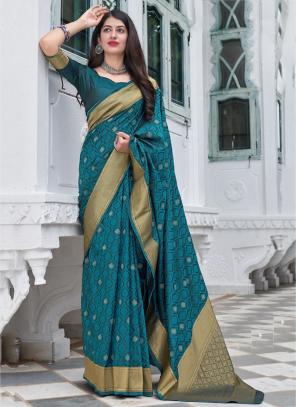 Sky Blue Satin Silk Wedding Wear Weaving Saree
