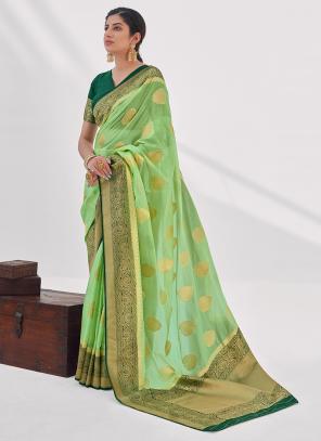 Pista Green Organza Silk Party Wear Weaving Saree