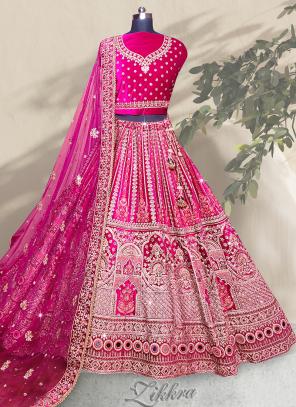Pink Velvet Reception Wear Embroidery Work Lehenga Choli