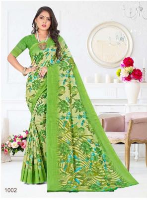 Green Silk Casual Wear Printed Work Saree