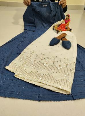Blue Pure Cotton Festival Wear Sequins Work Kurti With Sharara