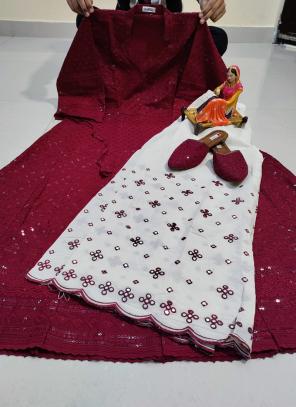 Maroon Pure Cotton Festival Wear Sequins Work Kurti With Sharara