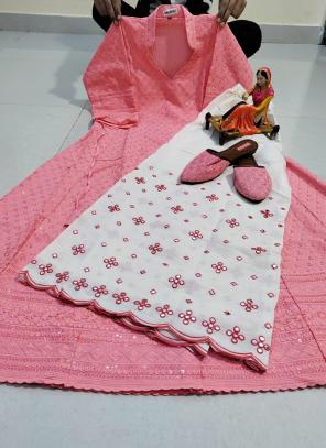 Pink Pure Cotton Festival Wear Sequins Work Kurti With Sharara