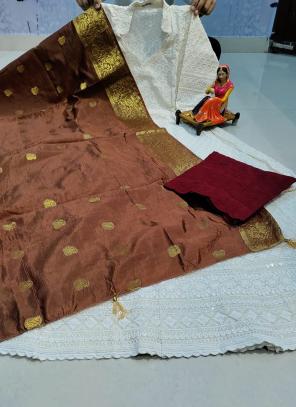 Brown Pure Cotton Traditional Wear Embroidery Work Gown With Dupatta