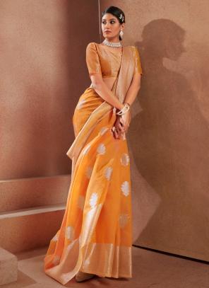 Orange Modal Silk Festival Wear Weaving Saree