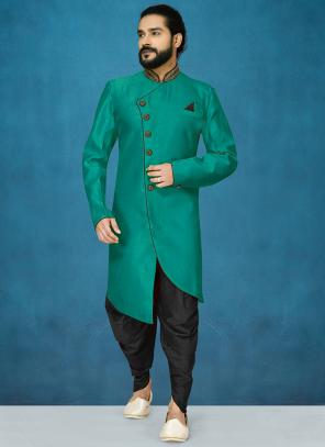 Rama Green Dhupion Silk Festival Wear Fancy Dhoti Kurta