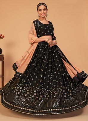 Black Georgette Wedding Wear Sequins Work Lehenga Choli