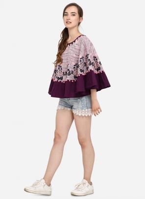 Light Purple Khadi Cotton Party Wear Embroidery Work Top