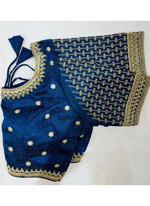 Blue Phantom Silk Party Wear Embroidery Work Blouse