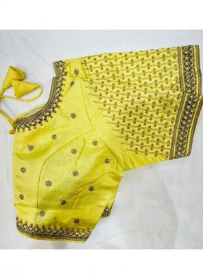 Yellow Phantom Silk Party Wear Embroidery Work Blouse