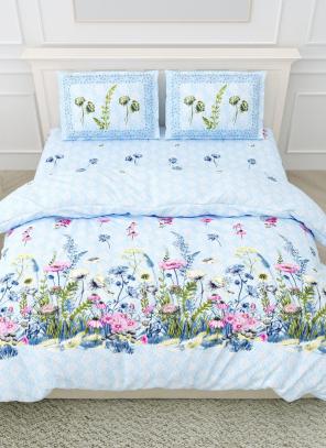 108*108 Light Blue Cotton Digital Printed Bed Sheet