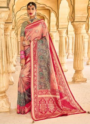 Light Pink Tissue Silk Wedding Wear Kanjivaram Saree